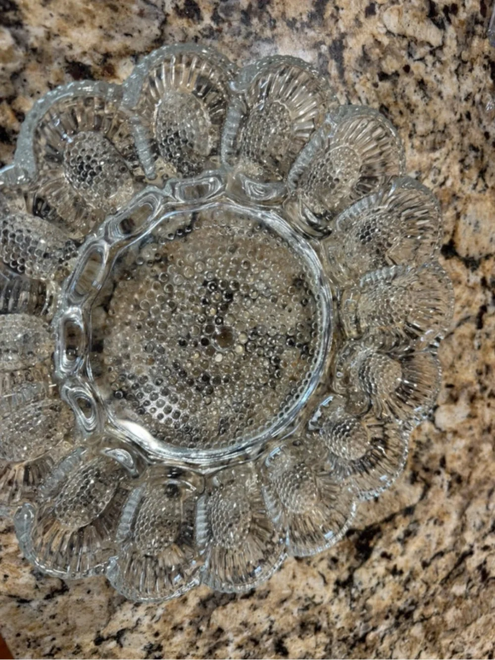 Vintage Clear Pressed Glass Deviled Egg Serving Plate 15 slots